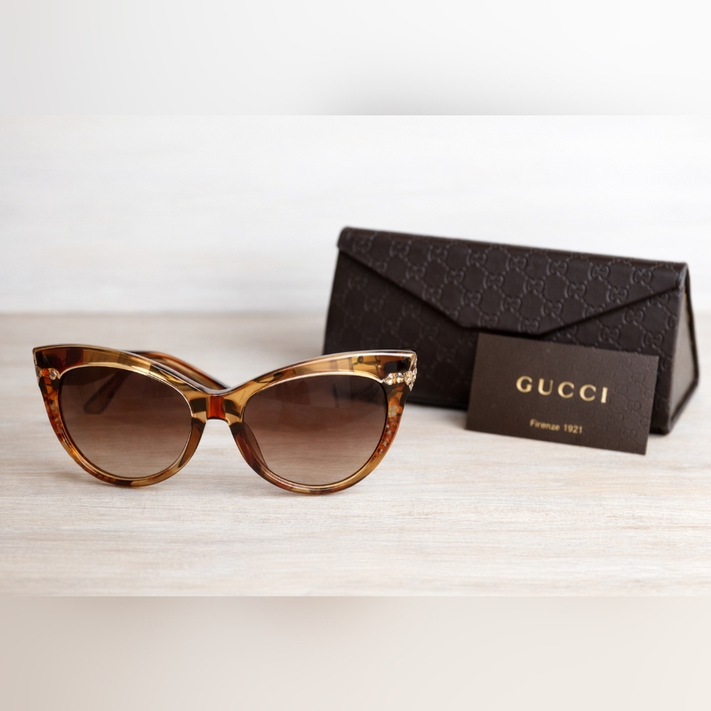 Gucci Cat Eye Sunglasses GG3740/S Tortoiseshell Brown Italy Authentic